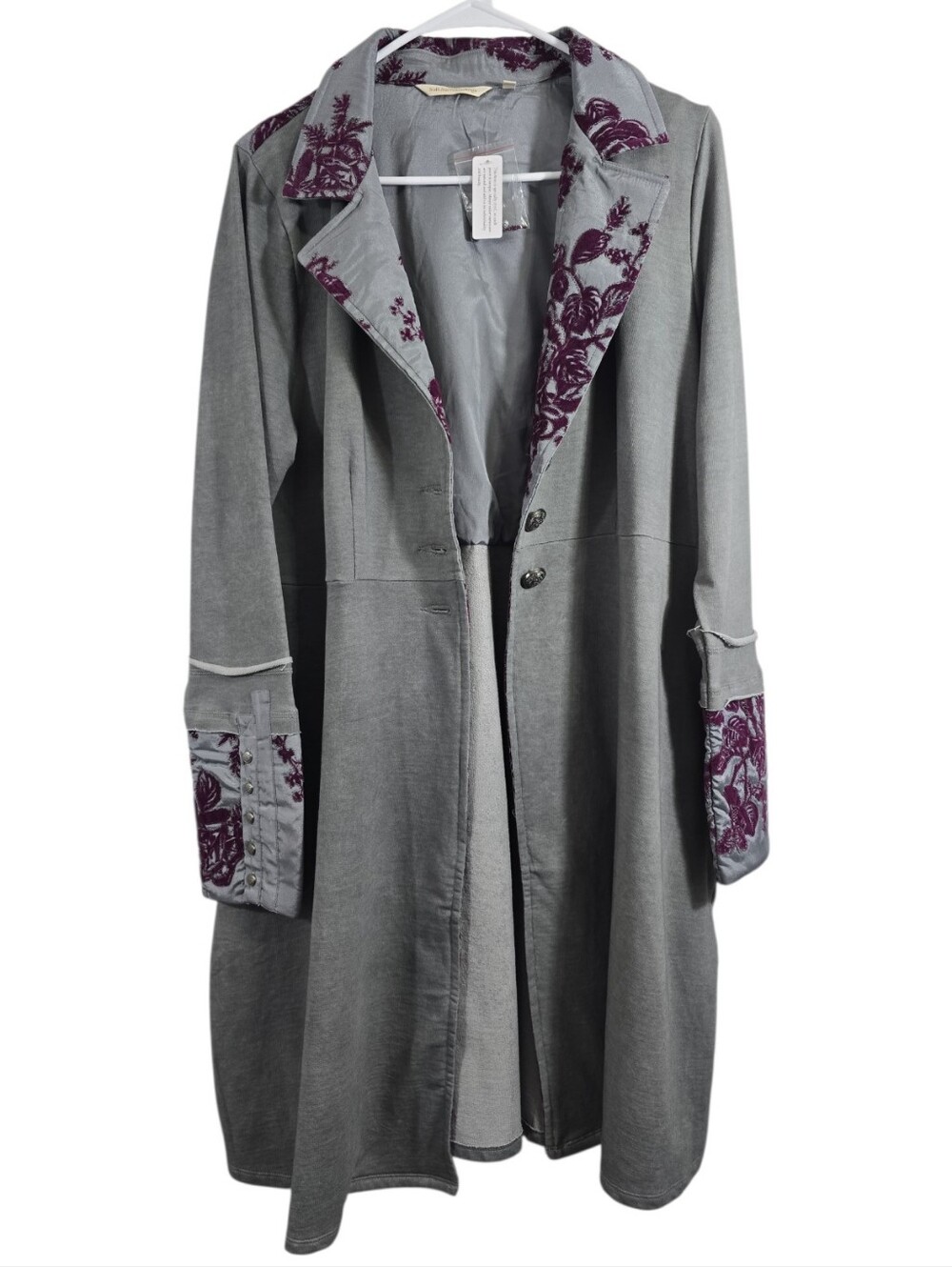 NEW Soft Surroundings Embroidered Grandeur Jacket Gray Purple Sz Large Floral